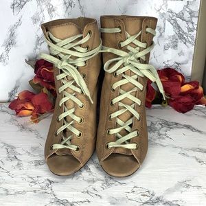Ash Iggy Lace Up Peep Toe Tan Leather Ankle Booties